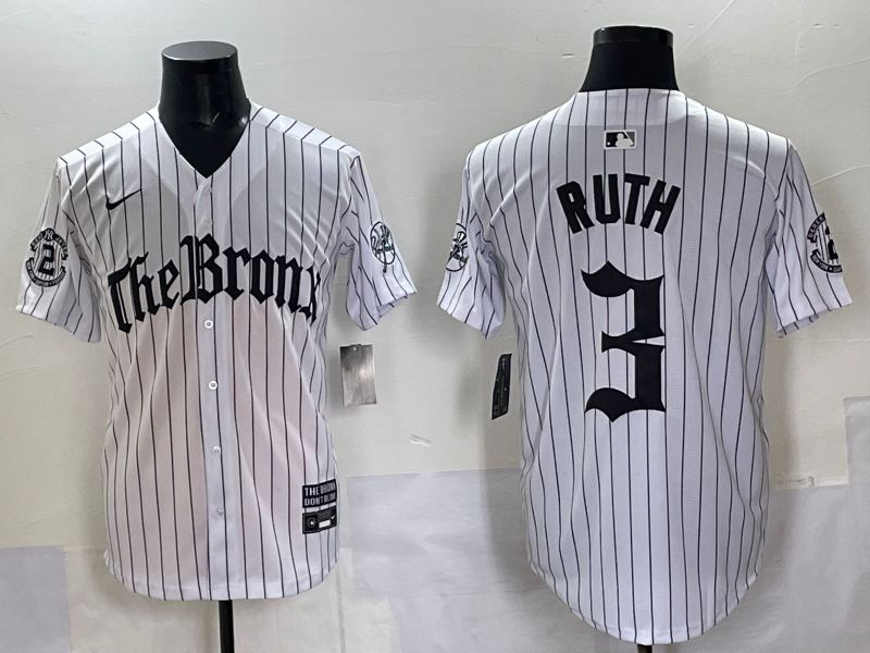 Men 2025 New York Yankees #3 Ruth White Stripe Five generations Joint Name Nike MLB Jersey style 01->new york yankees->MLB Jersey